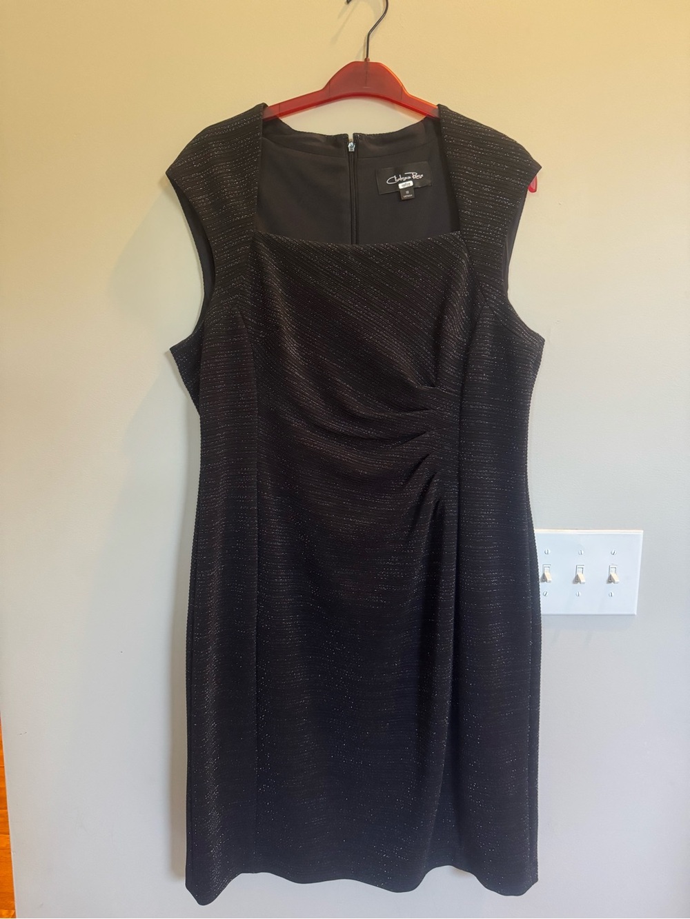 Chelsea Rose Black Metallic Ruched Sheath Midi Dress